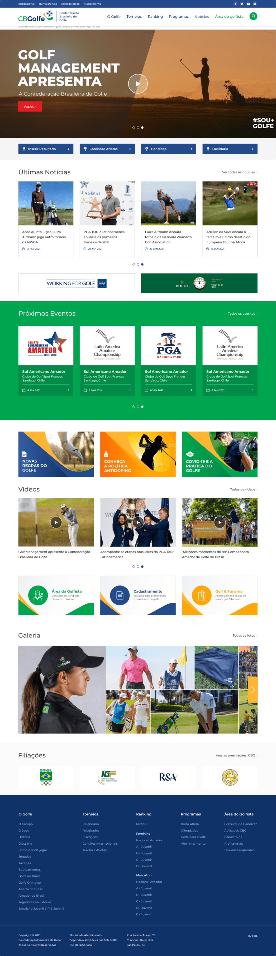 Interface do projeto Confederação Brasileira de Golfe