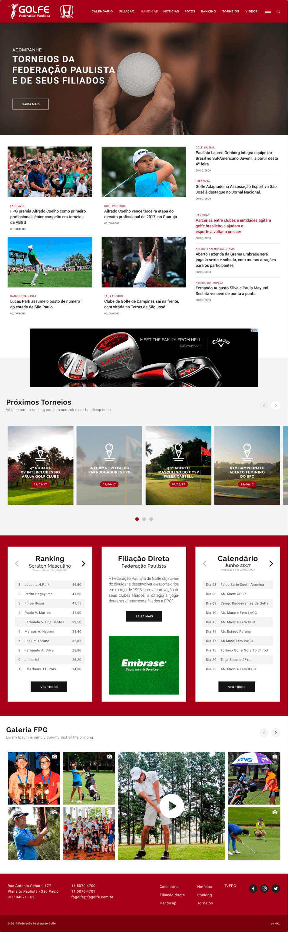 Interface do projeto Federação Paulista de Golfe