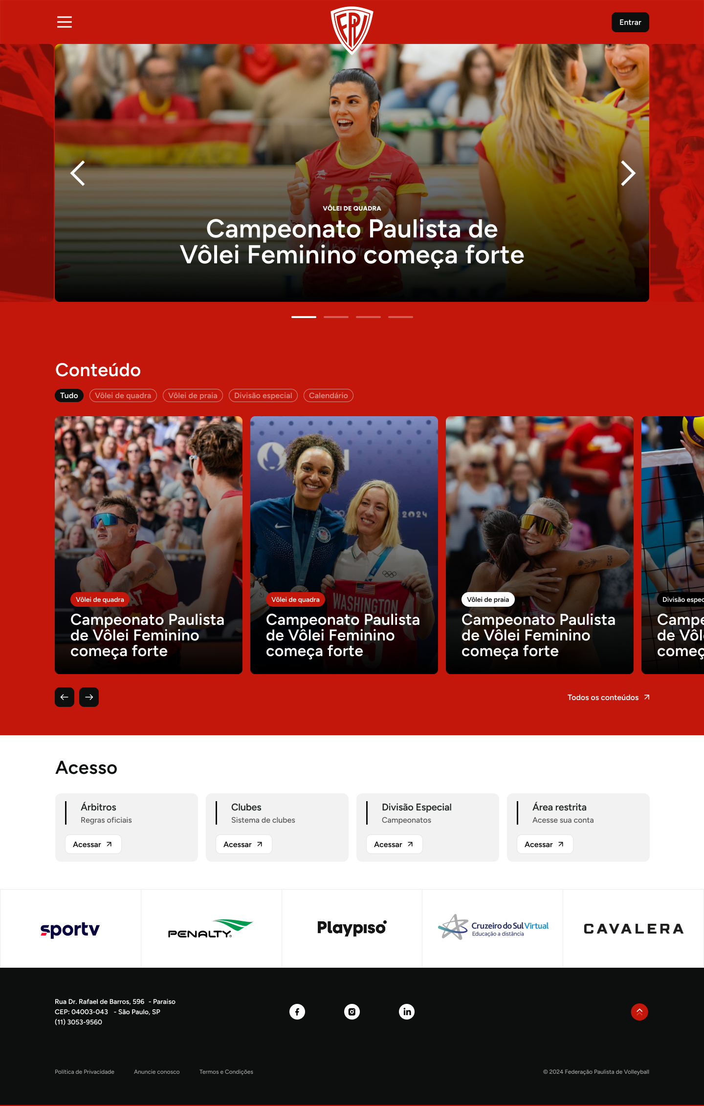 Interface do projeto FPV – Federação Paulista de Volleyball