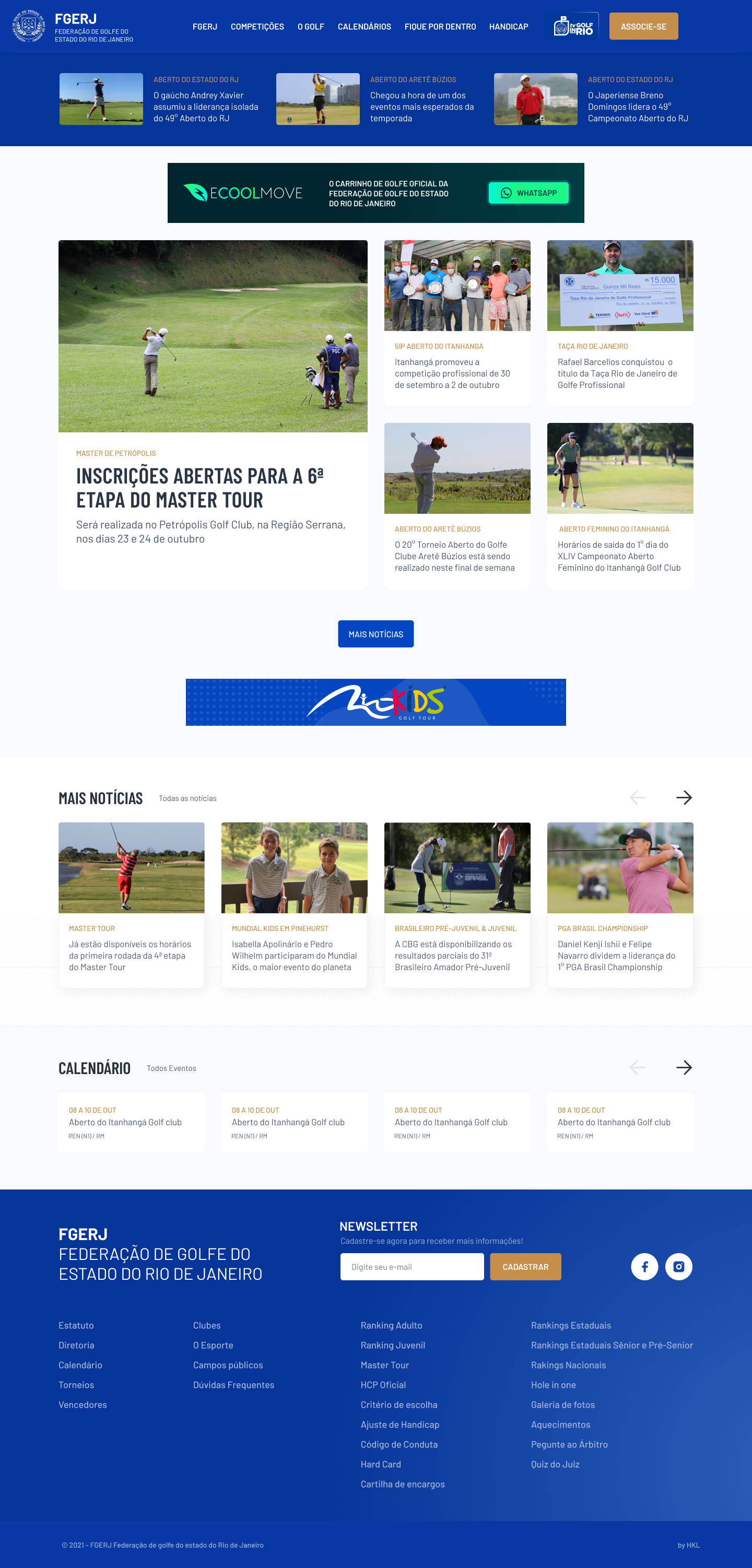 Interface do projeto FGERJ – Federação de Golfe do Estado do Rio de Janeiro